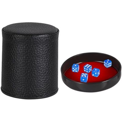 Fresilkora PU Leather Dice Cup Set with Lid & 6 Blue Translucent Dices, Dice Shaker Cup with Velvet Interior, Quiet in Shaking for Liars Dice Farkle Yahtzee Games Board Game, Dice Rolling Set for Bar Club Party Fresilkora PU Leather Dice Cup Set with Lid & 6 Blue Translucent Dices, Dice Shaker Cup with Velvet Interior, Quiet in Shaking for Liars Dice Farkle Yahtzee Games Board Game, Dice Rolling Set for Bar Club Party