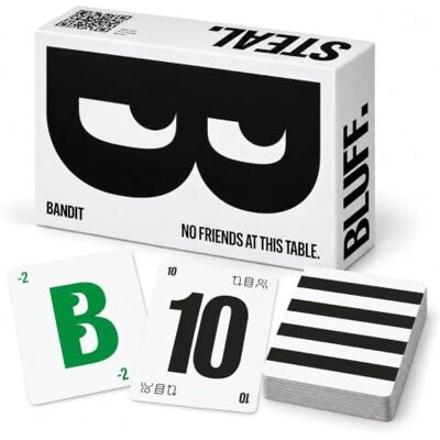 BANDIT – Strategic Bluffing Card Game – 2–6 Players, Ages 8+ 30 minutes • Bluffing, memory and risk • Travel size • For families, teens and adults BANDIT – Strategic Bluffing Card Game – 2–6 Players, Ages 8+ 30 minutes • Bluffing, memory and risk • Travel size • For families, teens and adults