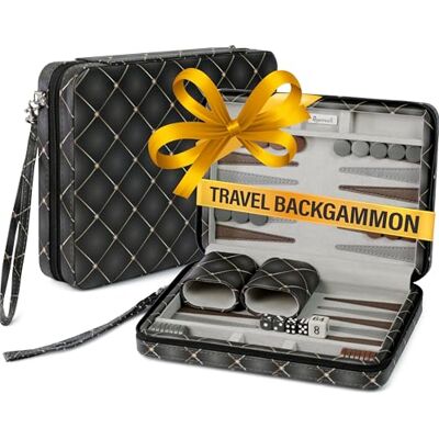 Queensell Magnetic Travel Backgammon Sets for Adults Quality PU Leather Backgammon Board Game for Adults and Kids 14" Gift for Man Board with 32 Magnetic Pieces in PU Leather Case Queensell Magnetic Travel Backgammon Sets for Adults Quality PU Leather Backgammon Board Game for Adults and Kids 14" Gift for Man Board with 32 Magnetic Pieces in PU Leather Case