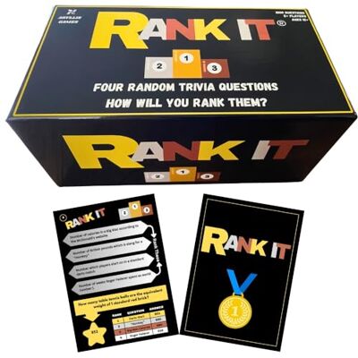 Aryllis RANK IT Quiz Game, 1000+ questions, Rank Answers to Pub Quiz Questions from High to Low, Trivia Game for Adults, Birthday Gift Idea Aryllis RANK IT Quiz Game, 1000+ questions, Rank Answers to Pub Quiz Questions from High to Low, Trivia Game for Adults, Birthday Gift Idea
