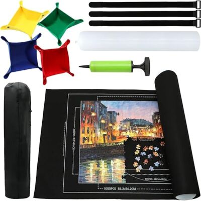 KAHEIGN Portable Jigsaw Mat, 1000/1500 /2000 Pieces Puzzles Mat Roll-Up Jigsaw Board Foldable Puzzle Saver Storage Felt Pad with 4 Sorting Trays, 3 Straps, Inflatable Tube and Pump (118CM x 80CM) KAHEIGN Portable Jigsaw Mat, 1000/1500 /2000 Pieces Puzzles Mat Roll-Up Jigsaw Board Foldable Puzzle Saver Storage Felt Pad with 4 Sorting Trays, 3 Straps, Inflatable Tube and Pump (118CM x 80CM)