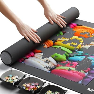 Newverest Jigsaw Puzzle Mat Roll Up, Saver Pad 60 x 100 cm Portable Keeper Up to 1000 Pieces with Non-Slip Rubber Bottom and Polyester Top + 3 Puzzle Sorting Trays, Travel-Friendly Storage Bag Newverest Jigsaw Puzzle Mat Roll Up, Saver Pad 60 x 100 cm Portable Keeper Up to 1000 Pieces with Non-Slip Rubber Bottom and Polyester Top + 3 Puzzle Sorting Trays, Travel-Friendly Storage Bag