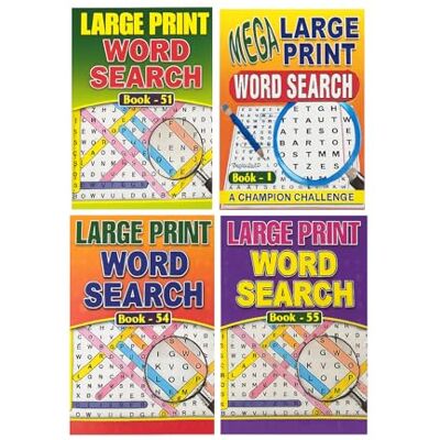 ihoot Pack of 4 Assorted A4 Large Print Word Search Books for Adults Travel Games Puzzle Books for Adults Word Games and Word Puzzles, Gifts for Partially Sighted People Over 330 Puzzles ihoot Pack of 4 Assorted A4 Large Print Word Search Books for Adults Travel Games Puzzle Books for Adults Word Games and Word Puzzles, Gifts for Partially Sighted People Over 330 Puzzles