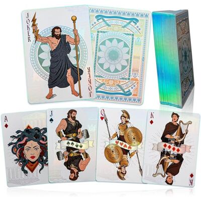 ACELION Greek Mythology Playing Cards – Premium Poker Deck with Silver Holographic Foil Finish & Blue Foil Edges – Luxury Collectible Card Game Set for Adults, Poker Night & Gif ACELION Greek Mythology Playing Cards – Premium Poker Deck with Silver Holographic Foil Finish & Blue Foil Edges – Luxury Collectible Card Game Set for Adults, Poker Night & Gif