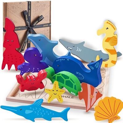 Jaques of London Sea Animals Toys for Kids Ocean Animal Puzzle Set of 12 Ocean Creatures Toddler Puzzle with Storage Tray Montessori Wooden Toys for 1 Year Olds Since 1795 Jaques of London Sea Animals Toys for Kids Ocean Animal Puzzle Set of 12 Ocean Creatures Toddler Puzzle with Storage Tray Montessori Wooden Toys for 1 Year Olds Since 1795
