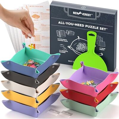 Newverest All-You-Need Puzzle Set: 8 Puzzle Sorting Trays for up to 2000 Pieces, 6 Glue Sheets, 1 Large Scraper & 2 Adhesive Hangers in Gift-Ready Packaging – Must-Have Saver Kit for Puzzle Lovers Newverest All-You-Need Puzzle Set: 8 Puzzle Sorting Trays for up to 2000 Pieces, 6 Glue Sheets, 1 Large Scraper & 2 Adhesive Hangers in Gift-Ready Packaging – Must-Have Saver Kit for Puzzle Lovers