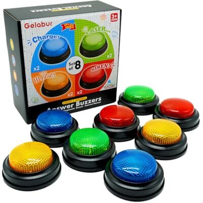 Gelabur 8-Pack Buzzers for Trivia Games, Answer Buzzers for Classroom, Family Feud Jeopardy Buzzer, Game Buzzers with Lights and Sound for Classroom, Game Show Buzzer Buttons Gelabur 8-Pack Buzzers for Trivia Games, Answer Buzzers for Classroom, Family Feud Jeopardy Buzzer, Game Buzzers with Lights and Sound for Classroom, Game Show Buzzer Buttons