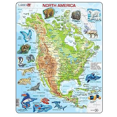 Larsen North America Map Puzzle – 66-Piece Tray Puzzle for Kids (Topographic Map, Learn Countries, Cities & Wildlife) Educational STEM Toy Ages 6+ Larsen North America Map Puzzle – 66-Piece Tray Puzzle for Kids (Topographic Map, Learn Countries, Cities & Wildlife) Educational STEM Toy Ages 6+