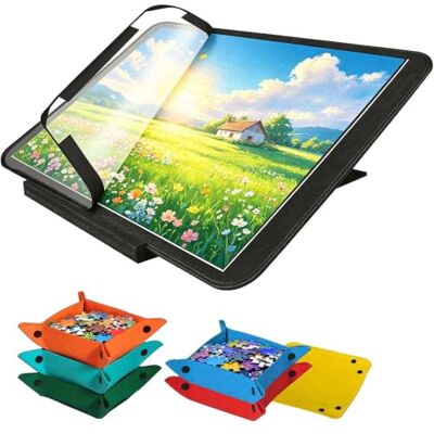 SCALVRION Anti-slip puzzle mat, portable and easy-to-store felt puzzle mat suitable for 1000 puzzle pieces, comes with 6 colored sorting trays and a dust cover. SCALVRION Anti-slip puzzle mat, portable and easy-to-store felt puzzle mat suitable for 1000 puzzle pieces, comes with 6 colored sorting trays and a dust cover.