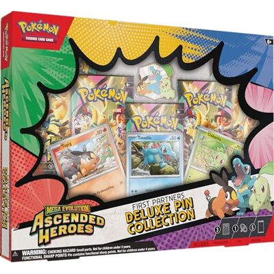 Pokémon TCG: Mega Evolution—Ascended Heroes First Partners Deluxe Pin Collection (3 Foil Promo Cards, 1 Deluxe Pin & 5 Booster Packs) Pokémon TCG: Mega Evolution—Ascended Heroes First Partners Deluxe Pin Collection (3 Foil Promo Cards, 1 Deluxe Pin & 5 Booster Packs)