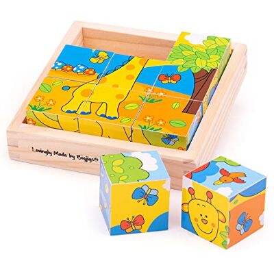 Bigjigs Toys Wooden Safari Cube Puzzle Bigjigs Toys Wooden Safari Cube Puzzle