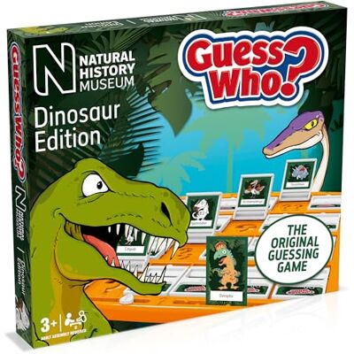 Natural History Museum Guess Who? Dinosaur Edition Board Game An educational guessing travel game for 2 players. Includes 48 prehistoric cards for young explorers aged 3+ Natural History Museum Guess Who? Dinosaur Edition Board Game An educational guessing travel game for 2 players. Includes 48 prehistoric cards for young explorers aged 3+