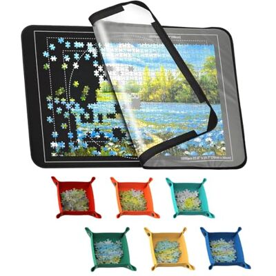 MOZOOSON Jigsaw Board for Up to 1000 Piece Puzzles, 6 Sorting Trays & Cover, Black • 32x22 in • Non-Slip Felt Surface • Easy to Move • Protects Unfinished Puzzles • Space-Saving Design MOZOOSON Jigsaw Board for Up to 1000 Piece Puzzles, 6 Sorting Trays & Cover, Black • 32x22 in • Non-Slip Felt Surface • Easy to Move • Protects Unfinished Puzzles • Space-Saving Design
