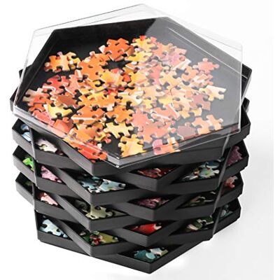 Becko US Becko Stackable Puzzle Sorting Trays Jigsaw Puzzle Sorters with Lid Puzzle Accessory for Puzzles Up to 1500 Pieces, 8 Hexagonal Trays (Black) Becko US Becko Stackable Puzzle Sorting Trays Jigsaw Puzzle Sorters with Lid Puzzle Accessory for Puzzles Up to 1500 Pieces, 8 Hexagonal Trays (Black)