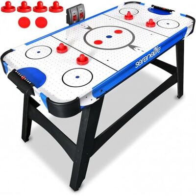 SereneLife Air Hockey Table Game Compact Arcade Table for Kids and Adults, Air Powered Play Surface, Scratch Resistant Finish, Puck and Pusher Set for Game Room and Apartment Play SereneLife Air Hockey Table Game Compact Arcade Table for Kids and Adults, Air Powered Play Surface, Scratch Resistant Finish, Puck and Pusher Set for Game Room and Apartment Play