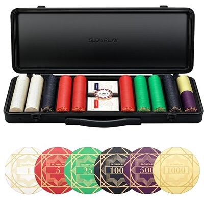 SLOWPLAY Nash Ceramic Poker Set, 10g&39mm Poker Chips for Texas Hold'em 500 pcs Numbered Set; premium PC Shell case; ceramic composite poker chips; Art Deco-inspired design SLOWPLAY Nash Ceramic Poker Set, 10g&39mm Poker Chips for Texas Hold'em 500 pcs Numbered Set; premium PC Shell case; ceramic composite poker chips; Art Deco-inspired design