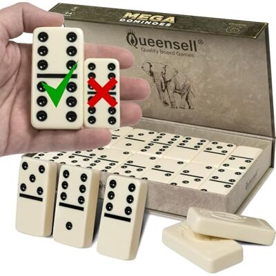 Queensell Mega Large 3" Dominoes Set for Adults and Kids – Dominoes Double 6 Classic Board Games – Double Six Domino Set with 28 Tiles and Gift Case Queensell Mega Large 3" Dominoes Set for Adults and Kids – Dominoes Double 6 Classic Board Games – Double Six Domino Set with 28 Tiles and Gift Case