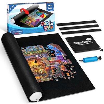 SanCallie Jigsaw Puzzle Mat Roll Jigsaw Storage Felt Mat, Jigroll Up to 2,000 Pieces Puzzle Player, Gift Box with Drawstring Storage Bag, 3 Elastic Band, Hand Pump SanCallie Jigsaw Puzzle Mat Roll Jigsaw Storage Felt Mat, Jigroll Up to 2,000 Pieces Puzzle Player, Gift Box with Drawstring Storage Bag, 3 Elastic Band, Hand Pump