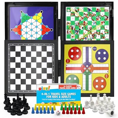 SOL 4 in 1 Travel Games Set Snakes and Ladders, Chess, Ludo, Draughts Mini magnetic board games compact for travel, family fun for adults and kids ages 8 to 12, classic entertainment SOL 4 in 1 Travel Games Set Snakes and Ladders, Chess, Ludo, Draughts Mini magnetic board games compact for travel, family fun for adults and kids ages 8 to 12, classic entertainment