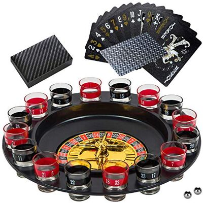 BETTERLINE Shot Glass Roulette Drinking Game Set With Wheel, 2 Balls and 16 Glasses by Better Line BETTERLINE Shot Glass Roulette Drinking Game Set With Wheel, 2 Balls and 16 Glasses by Better Line