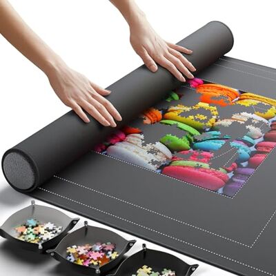 Newverest Jigsaw Puzzle Mat Roll Up, Saver Pad 139.7 x 90.2 cm Portable Keeper Up to 3000 Pieces with Non-Slip Rubber Bottom and Polyester Top + 3 Puzzle Sorting Trays, Travel-Friendly Storage Bag Newverest Jigsaw Puzzle Mat Roll Up, Saver Pad 139.7 x 90.2 cm Portable Keeper Up to 3000 Pieces with Non-Slip Rubber Bottom and Polyester Top + 3 Puzzle Sorting Trays, Travel-Friendly Storage Bag