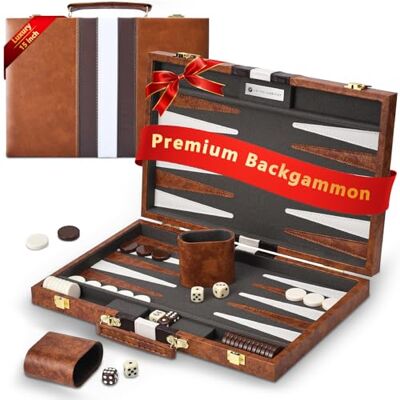 Kutixth 15 Inch Backgammon Set With Premium Leather Case, Portable Board Game With Acrylic Playing Pieces & Wooden Dice Cups, 2-Player Strategy Game For Adults, Brown Kutixth 15 Inch Backgammon Set With Premium Leather Case, Portable Board Game With Acrylic Playing Pieces & Wooden Dice Cups, 2-Player Strategy Game For Adults, Brown
