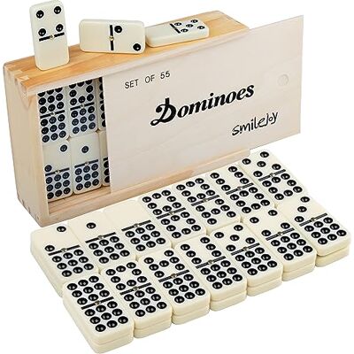 Smilejoy Dominoes Set for Adults, Double Nine Domino Set for Classic Board Games, Dominoes Double 9 for Family Games with Natural Wooden case with Spinner 55pcs Smilejoy Dominoes Set for Adults, Double Nine Domino Set for Classic Board Games, Dominoes Double 9 for Family Games with Natural Wooden case with Spinner 55pcs