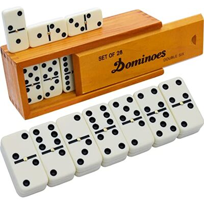 Queensell Dominos Set for Adults – Dominoes Classic Board Games, Double 6 Dominoes Family Games for Kids and Adults Double Six Standard Dominos Set 28 Tiles with Wood Case, Juegos de Mesa Queensell Dominos Set for Adults – Dominoes Classic Board Games, Double 6 Dominoes Family Games for Kids and Adults Double Six Standard Dominos Set 28 Tiles with Wood Case, Juegos de Mesa