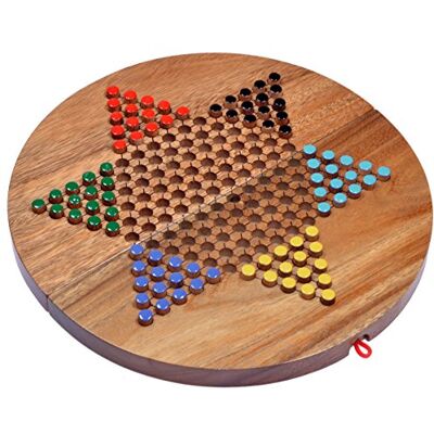 LOGOPLAY Halma Gr. XL Stern Halma Chinese Checkers Strategiespiel Gesellschaftsspiel aus Holz mit rundem, klappbarem Spielbrett LOGOPLAY Halma Gr. XL Stern Halma Chinese Checkers Strategiespiel Gesellschaftsspiel aus Holz mit rundem, klappbarem Spielbrett