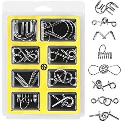 Gracelaza 8 pcs Metal Wire Puzzle Logic Brain Teaser Set Metal Ring IQ puzzles Difficult Games Ideal Intelligence Toys Gifts for Kids and Adults, Christmas Stocking Filler, #3 Gracelaza 8 pcs Metal Wire Puzzle Logic Brain Teaser Set Metal Ring IQ puzzles Difficult Games Ideal Intelligence Toys Gifts for Kids and Adults, Christmas Stocking Filler, #3