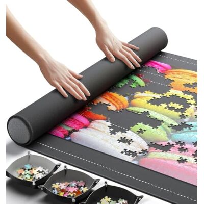 Newverest The Original Jigsaw Puzzle Mat Roll Up, Saver Pad 117 x 66 cm Portable Keeper Up to 1500 Pieces with Non-Slip Rubber Bottom & Smooth Top, 3 Puzzle Sorting Trays & Travel-Friendly Storage Bag Newverest The Original Jigsaw Puzzle Mat Roll Up, Saver Pad 117 x 66 cm Portable Keeper Up to 1500 Pieces with Non-Slip Rubber Bottom & Smooth Top, 3 Puzzle Sorting Trays & Travel-Friendly Storage Bag