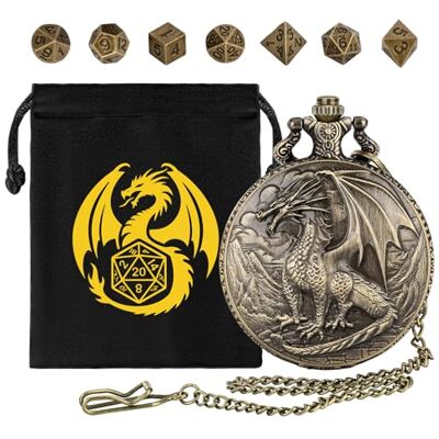 DND NURD Mini DND Metal Dice Set, Dragon Pocket Watch Dice Set, DND Starter Set Gift Steampunk Dragon Dice Set, 7pcs Polyhedral DND Dice, D&D Gifts with Dice Bag, Role Playing Board Games Accessories, Bronze DND NURD Mini DND Metal Dice Set, Dragon Pocket Watch Dice Set, DND Starter Set Gift Steampunk Dragon Dice Set, 7pcs Polyhedral DND Dice, D&D Gifts with Dice Bag, Role Playing Board Games Accessories, Bronze