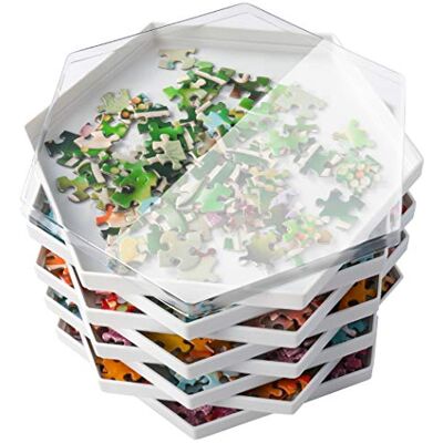 Becko US Becko Stackable Puzzle Sorting Trays Jigsaw Puzzle Sorters with Lid Puzzle Accessory for Puzzles Up to 1500 Pieces, 8 Hexagonal Trays (White) Becko US Becko Stackable Puzzle Sorting Trays Jigsaw Puzzle Sorters with Lid Puzzle Accessory for Puzzles Up to 1500 Pieces, 8 Hexagonal Trays (White)