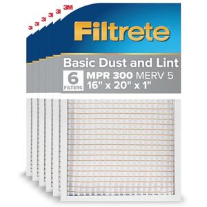 Filtrete 16x20x1 AC Furnace Air Filter, MERV 5, MPR 300, Capture Unwanted Particles, 3-Month Pleated 1-Inch Electrostatic Air Cleaning Filter, 6-Pack (Actual Size15.69x19.69x0.81 in) Filtrete 16x20x1 AC Furnace Air Filter, MERV 5, MPR 300, Capture Unwanted Particles, 3-Month Pleated 1-Inch Electrostatic Air Cleaning Filter, 6-Pack (Actual Size15.69x19.69x0.81 in)
