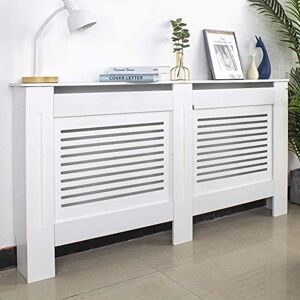 BAKAJI Radiator Cover in MDF Wood 152 x 19 x H82 cm Radiator Cover Cover Radiator Cover with Shelf Top and Decoration with Horizontal Strips Modern Design White BAKAJI Radiator Cover in MDF Wood 152 x 19 x H82 cm Radiator Cover Cover Radiator Cover with Shelf Top and Decoration with Horizontal Strips Modern Design White