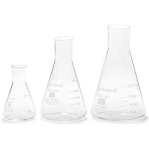 United Glass Narrow Mouth Erlenmeyer Flask Set (FGSET3) 3 Sizes 50, 150 and 250ml, United Glass Narrow Mouth Erlenmeyer Flask Set (FGSET3) 3 Sizes 50, 150 and 250ml,