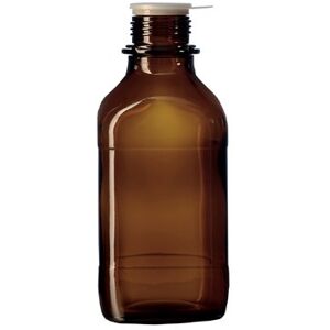 Duran 23 816 54 5 Screw Cap Bottle, Square, from Soda-Lime Glass Narrow Neck with Thread, With Pouring Ring and Dust Cover Cap, 1000 ml Capacity (Pack of 10) Duran 23 816 54 5 Screw Cap Bottle, Square, from Soda-Lime Glass Narrow Neck with Thread, With Pouring Ring and Dust Cover Cap, 1000 ml Capacity (Pack of 10)