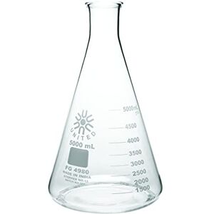 United FG4980-5000 Borosilicate Glass Narrow Mouth Erlenmeyer Flask, 5000ml Capacity United FG4980-5000 Borosilicate Glass Narrow Mouth Erlenmeyer Flask, 5000ml Capacity
