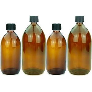 mikken 4 brown glass bottles 2 x 500 ml + 2 x 1000 ml with screw caps mikken 4 brown glass bottles 2 x 500 ml + 2 x 1000 ml with screw caps