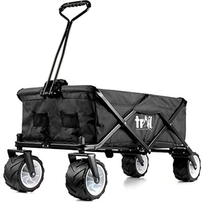 Leisure Trail Folding Beach Trolley with All-Terrain Wheels, 60kg Max Load, Black Heavy-Duty Steel Frame, 600D Polyester Liner, Adjustable Handle, 2 Mesh Pockets, Storage Cover, Ideal for Camping & Festivals Leisure Trail Folding Beach Trolley with All-Terrain Wheels, 60kg Max Load, Black Heavy-Duty Steel Frame, 600D Polyester Liner, Adjustable Handle, 2 Mesh Pockets, Storage Cover, Ideal for Camping & Festivals