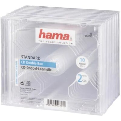 Hama , Dual CD/DVD Jewel Double Case, 10 Pack, Transparent Designed to hold 2x CD/DVD's in each case, ideal replacement for broken or lost cases Hama , Dual CD/DVD Jewel Double Case, 10 Pack, Transparent Designed to hold 2x CD/DVD's in each case, ideal replacement for broken or lost cases