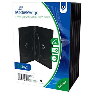 MEDIARANGE DVD Case for 4 Discs 14 mm Black Pack of 5 MEDIARANGE DVD Case for 4 Discs 14 mm Black Pack of 5