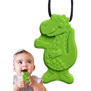 Chewy Necklace Cute Dinosaur Shape Silicone Teething Necklace Fidget Toy Chewable Teether, Chewing Necklace for Kids Girls Boys, Sensory Toys Puchen