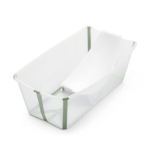 Stokke Flexi Bath Bundle, Transparent Green - Foldable Baby Bath + Newborn Support - Durable & Easy to Store - Convenient to Use at Home or when Travelling - Best for Newborns & Babies Up to 48 Months
