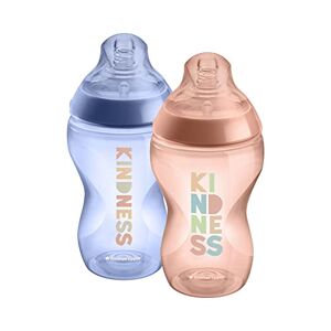 Tommee Tippee Closer to Nature Baby Bottles, Medium-Flow Breast-Like Teat with Anti-Colic Valve, 340ml, Pack of 2, Be Kind Pink and Blue