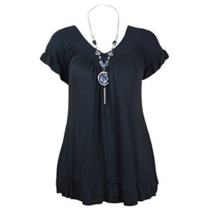 Parsa Fashions Womens Frill Necklace Gypsy Plus Size Ladies Short Sleeve Long V Neck Tunic Tops (UK 12-24) Black