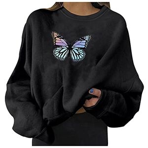 Daogu Oversized Hoodie for Teen Girls Jumpers Women Plain Sweatshirts, Womens Casual Long Sleeve Round Neck Sweatshirts Printed Butterfly Loose Top, Women Sweatshirt Long Sleeves Pullover Blouse Black