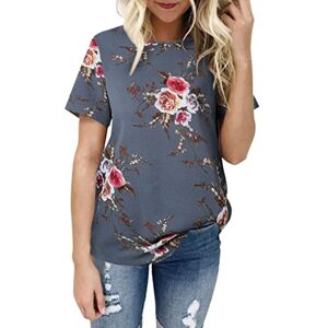 Ladies Large Size Floral Printed T-Shirt Kanpola Womens Sexy Simple Casual Short Sleeve Blouse Tops Gray