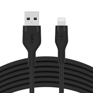 Belkin BoostCharge Flex Silicone USB Type A to Lightning Cable (3M/10FT), MFi Certified Charging Cable for iPhone 14/14 Plus, 13, 12, Pro, Max, Mini, SE, iPad and More – Black