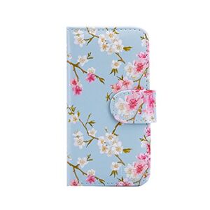 32nd Floral Series - Design PU Leather Book Wallet Case Cover for Apple iPhone 5, 5S, Designer Flower Pattern Wallet Style Flip Case With Card Slots - Spring Blue